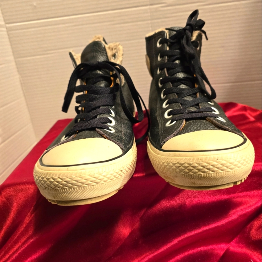 CONVERSE CHUCK TAYLOR LEATHER BLACK HIKING SHOES 144729C LACE-UP MEN'S SIZE 9.5